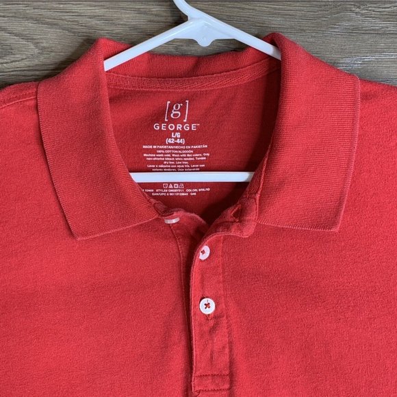 George Polo Golf Shirt Mens Size Large Red 100% Cotton Collar 3 Button Pullover - Picture 4 of 7